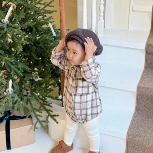 長袖ロンパース チェック シャツ襟 ボディスーツ【mh0011633】