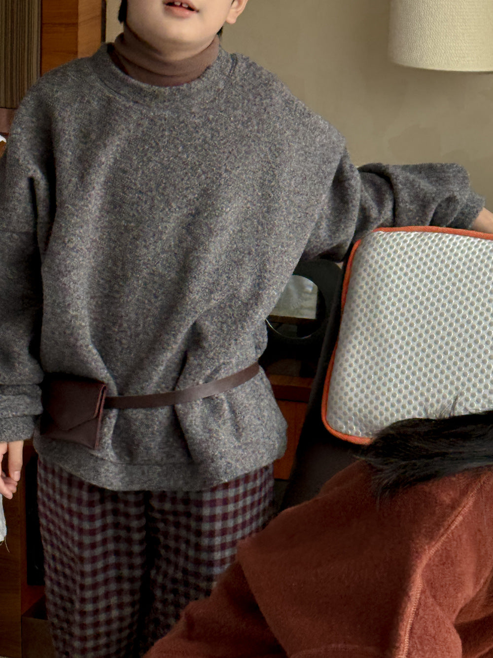 スウェットシャツ キッズ 裏起毛 厚手 クルーネック 無地 ルーズフィット トップス【mh0011683】