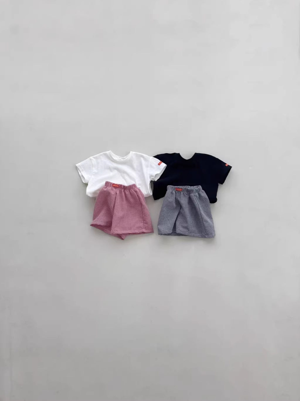 Solid Plaid ShortSleeves Shorts Set チェック 半袖Tシャツ ショートパンツ セット【mh0013269】