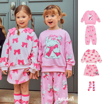 -リボン柄ビッグカラー長袖スウェット/フリル付きミニスカートセットアップ 2点セット【mh0010980】 - mamahalo shop - 長袖セットアップ -  べビー服 - 子供服 - 男の子 - 女の子