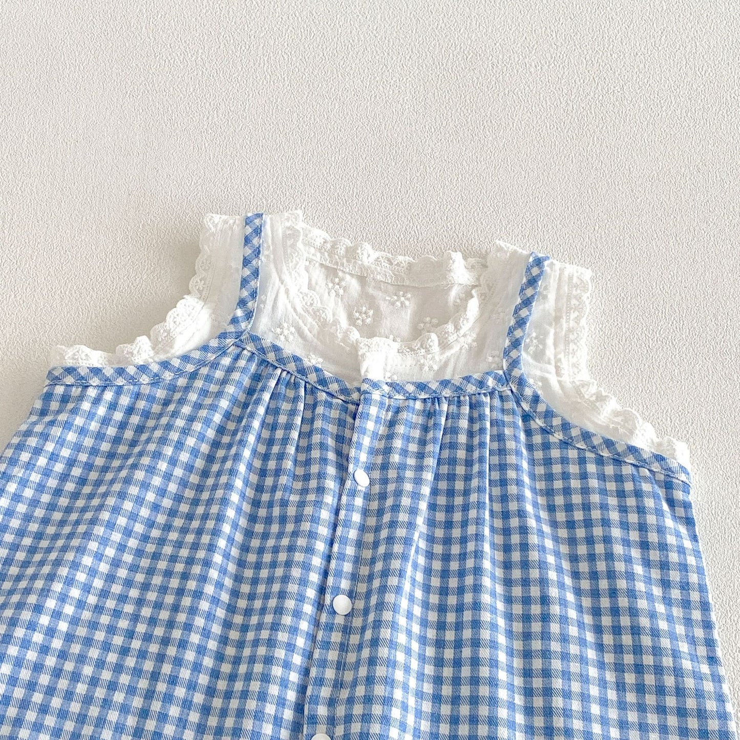Spaghetti Strap Plaid Top Lace Shorts Set ラッフル ノースリーブチュニック ショートパンツ【mh0013421】