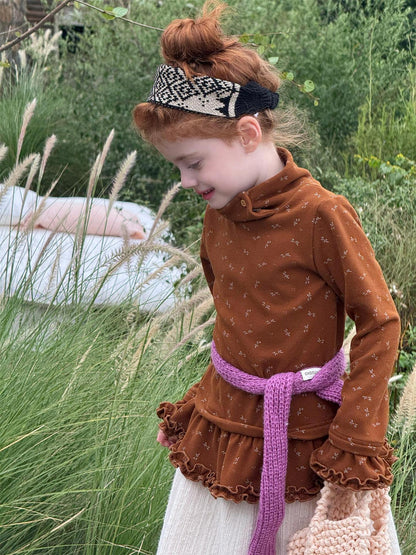 長袖ハイネックTシャツ 花柄 裾フリル レイヤード【mh0011748】