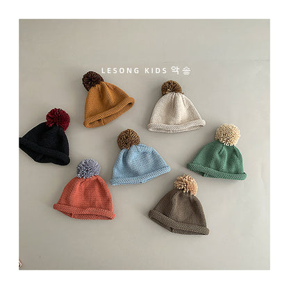 キッズ帽子 ニット ぽんぽん ロールブリム ニットキャップ【mh0011806】