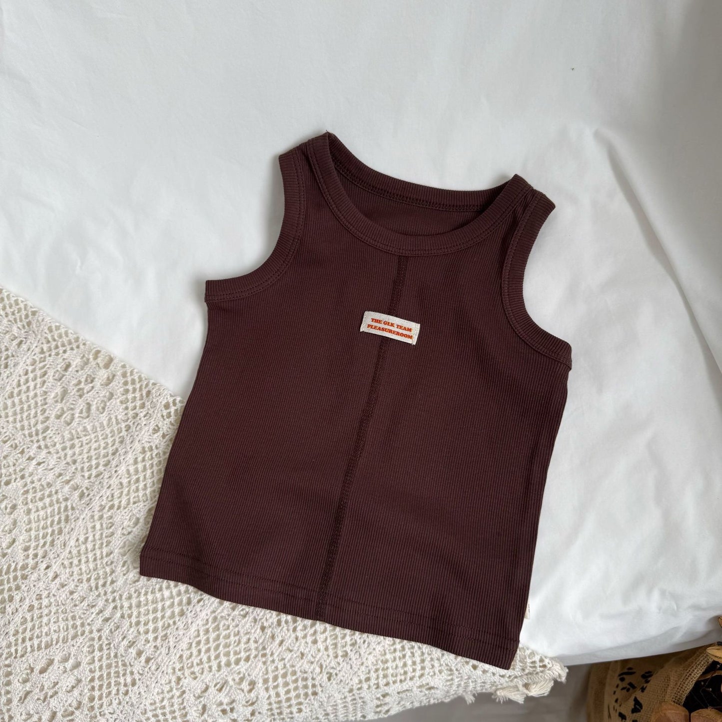 GL-kids Verano coreano Nuevo chaleco simple sin mangas con etiqueta Unisex Color sólido Centro-cosido Camiseta lavada【mh0013645】