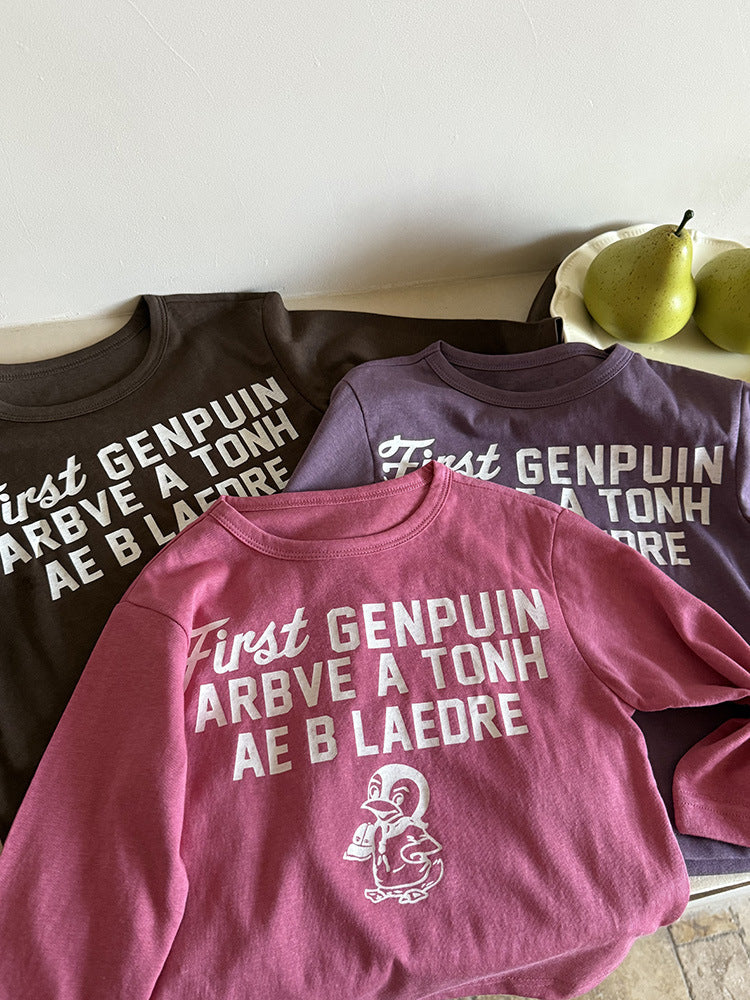 -ペンギン柄プリントTシャツ ロゴ入り長袖トップス【mh0011055】 - mamahalo shop - 長袖Tシャツ -  べビー服 - 子供服 - 男の子 - 女の子