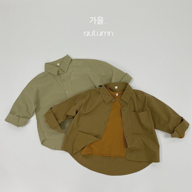 Camisa de manga larga holgada con bolsillos para niños【mh0013927】