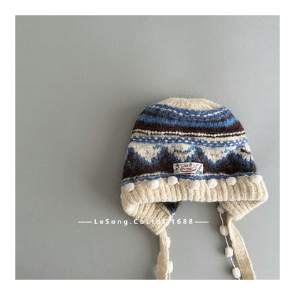 キッズ帽子 ニット タッセル フェアアイル ニットキャップ【mh0011807】