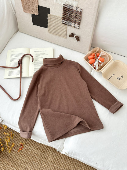 長袖Tシャツ キッズ ハイネック 無地 ベーシック くすみカラー トップス【mh0011664】