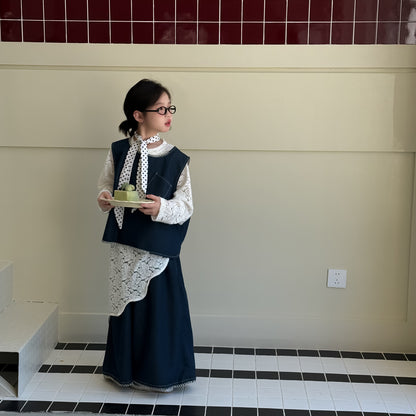 -デニムベスト+ワイドパンツセットアップ 2点セット/レースアシメ重ね着長袖ワンピース【mh0010969】 - mamahalo shop - ノースリーブセットアップ -  べビー服 - 子供服 - 男の子 - 女の子