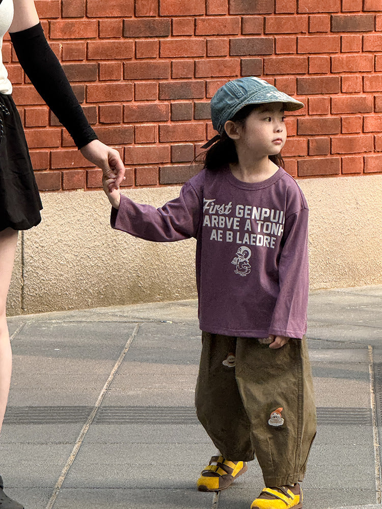 -ペンギン柄プリントTシャツ ロゴ入り長袖トップス【mh0011055】 - mamahalo shop - 長袖Tシャツ -  べビー服 - 子供服 - 男の子 - 女の子