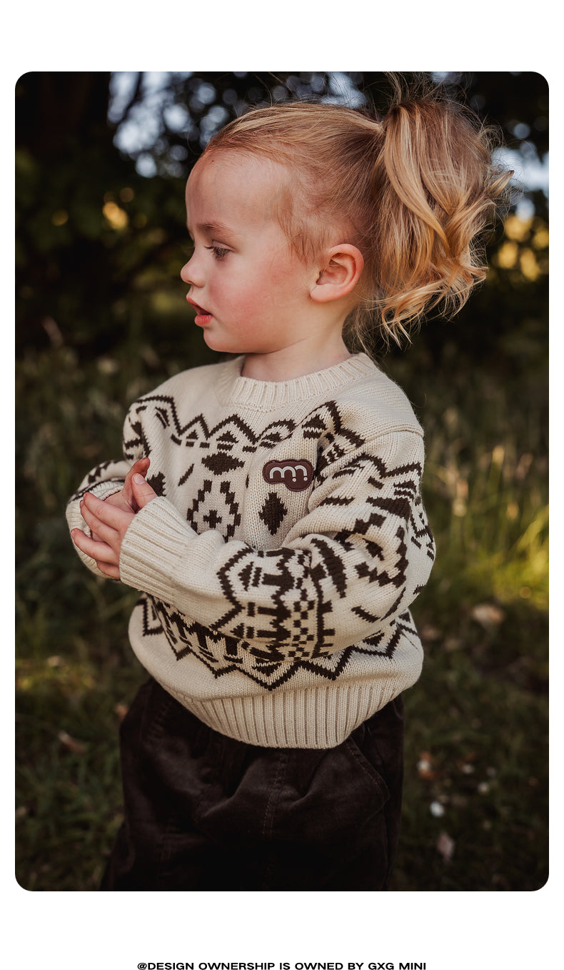 -長袖ニットセーター フェアアイル柄 北欧風 クルーネック プルオーバー【mh0011307】 - mamahalo shop - ニット・セーター -  べビー服 - 子供服 - 男の子 - 女の子