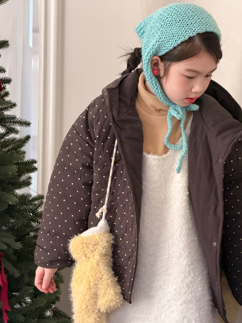 中綿ブルゾンジャケット 水玉ドットプリント フーディ アウター【mh0011861】