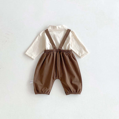 -長袖シャツ+サスペンダーオーバーオール セットアップ 2点セット【mh0010929】 - mamahalo shop - 長袖セットアップ -  べビー服 - 子供服 - 男の子 - 女の子