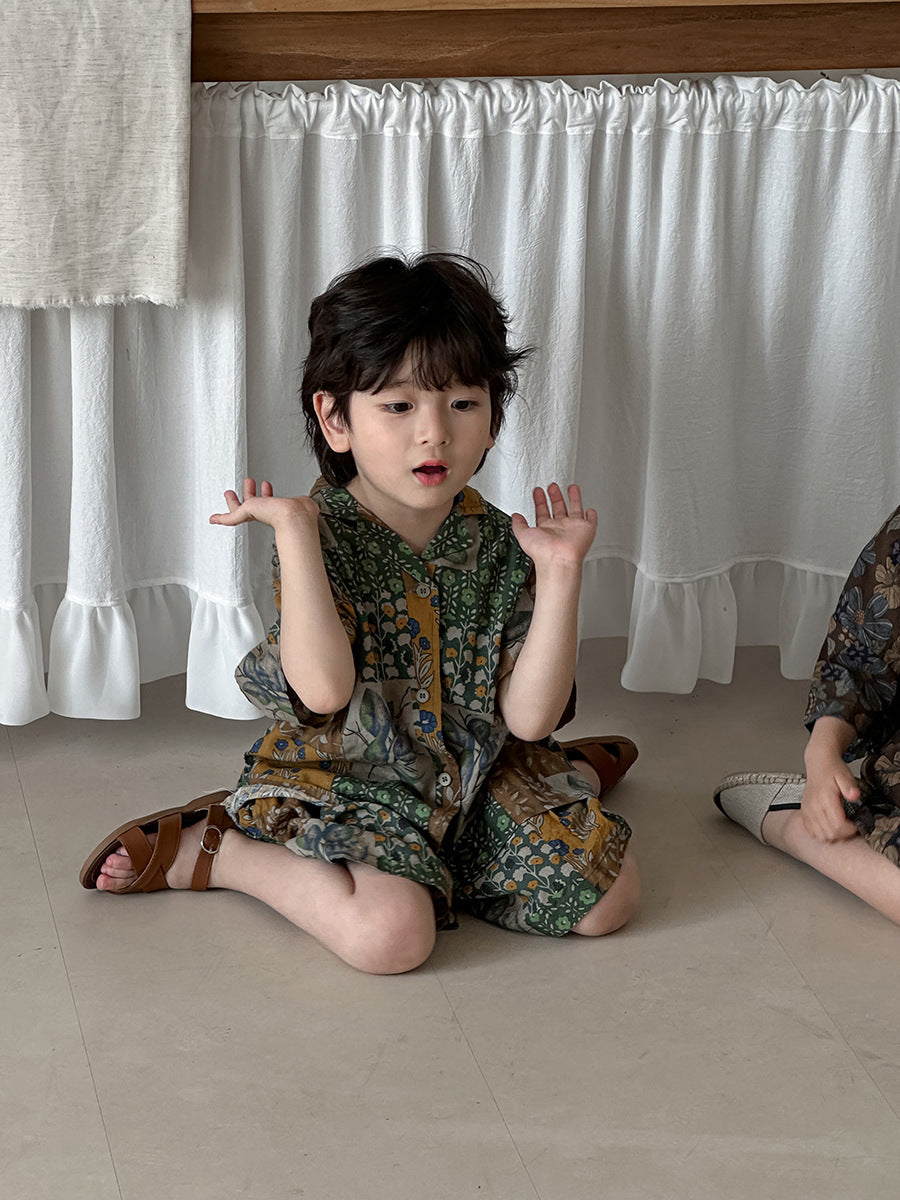 Floral Short Sleeve Shirt Shorts Set ボタニカル 半袖シャツ ハーフパンツ セット【mh0013466】