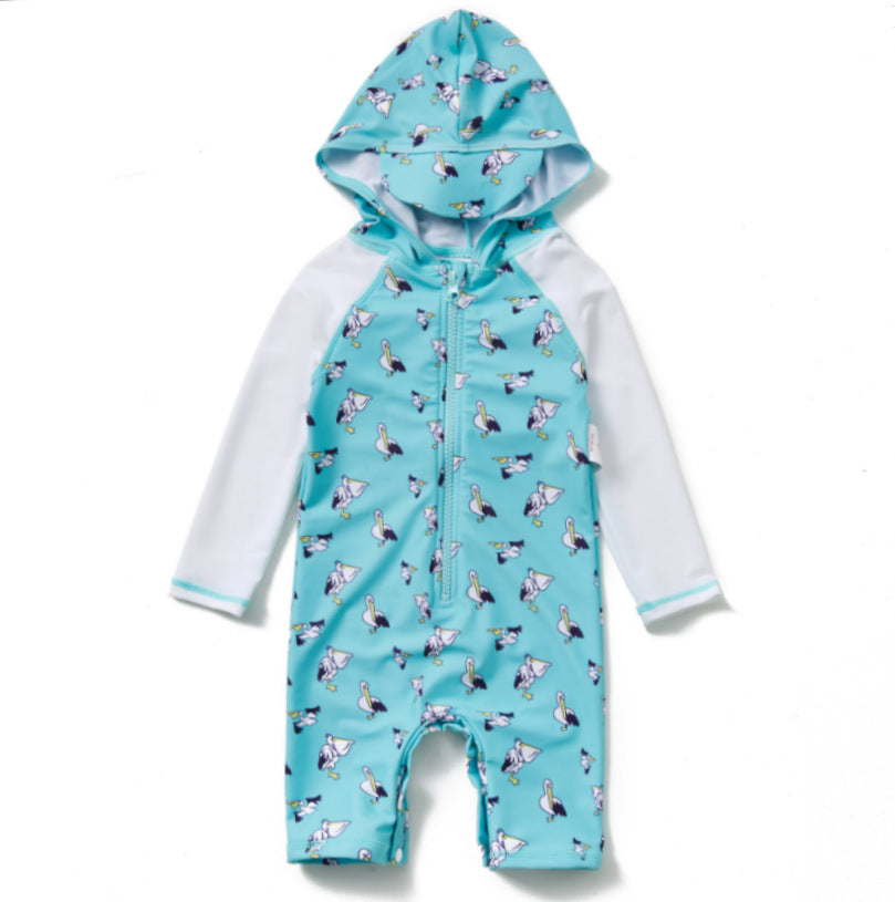 One-piece Hooded Sun-protection Swimsuit プリント フード付き長袖水着【mh0013318】