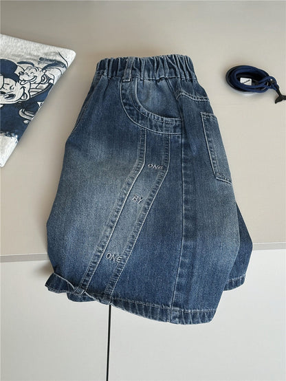 Embroidered Denim Shorts 英字刺繍 デニムハーフパンツ【mh0012958】