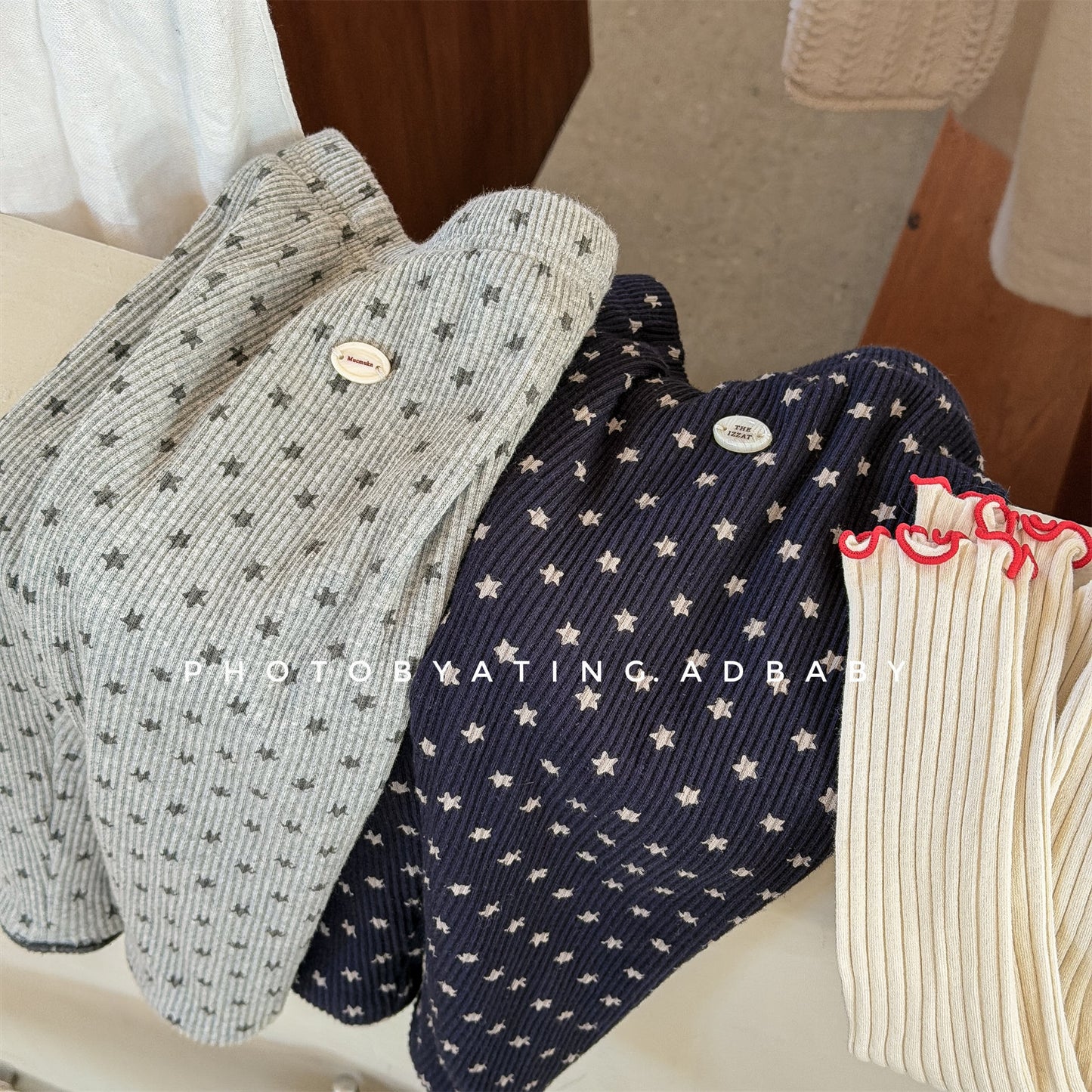 裏起毛リブレギンスパンツ 星スタープリント デイリーパンツ【mh0011908】