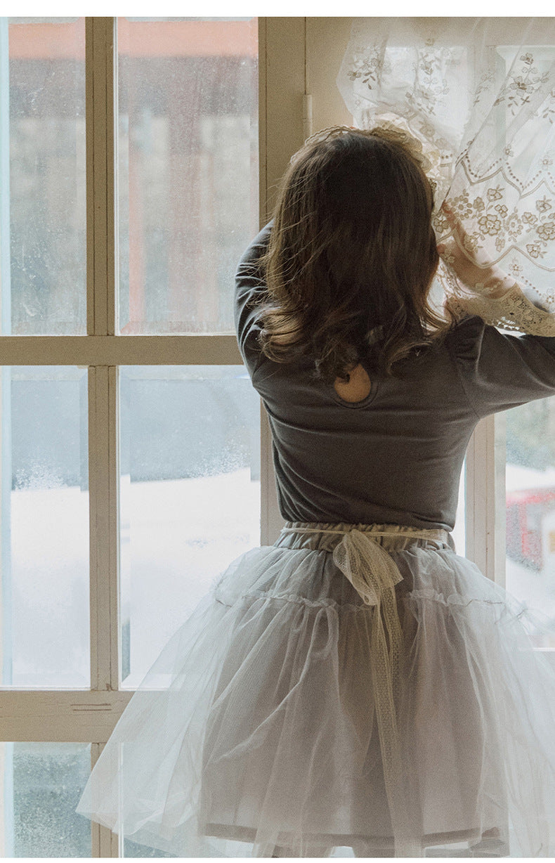 -襟元フリル長袖Tシャツ レース切り替えブラウス【mh0010832】 - mamahalo shop - 長袖Tシャツ -  べビー服 - 子供服 - 男の子 - 女の子