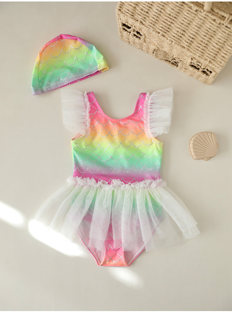 UPF50 Plus Rainbow Mermaid Tulle Swimsuit 虹色 チュール 水着【mh0012590】