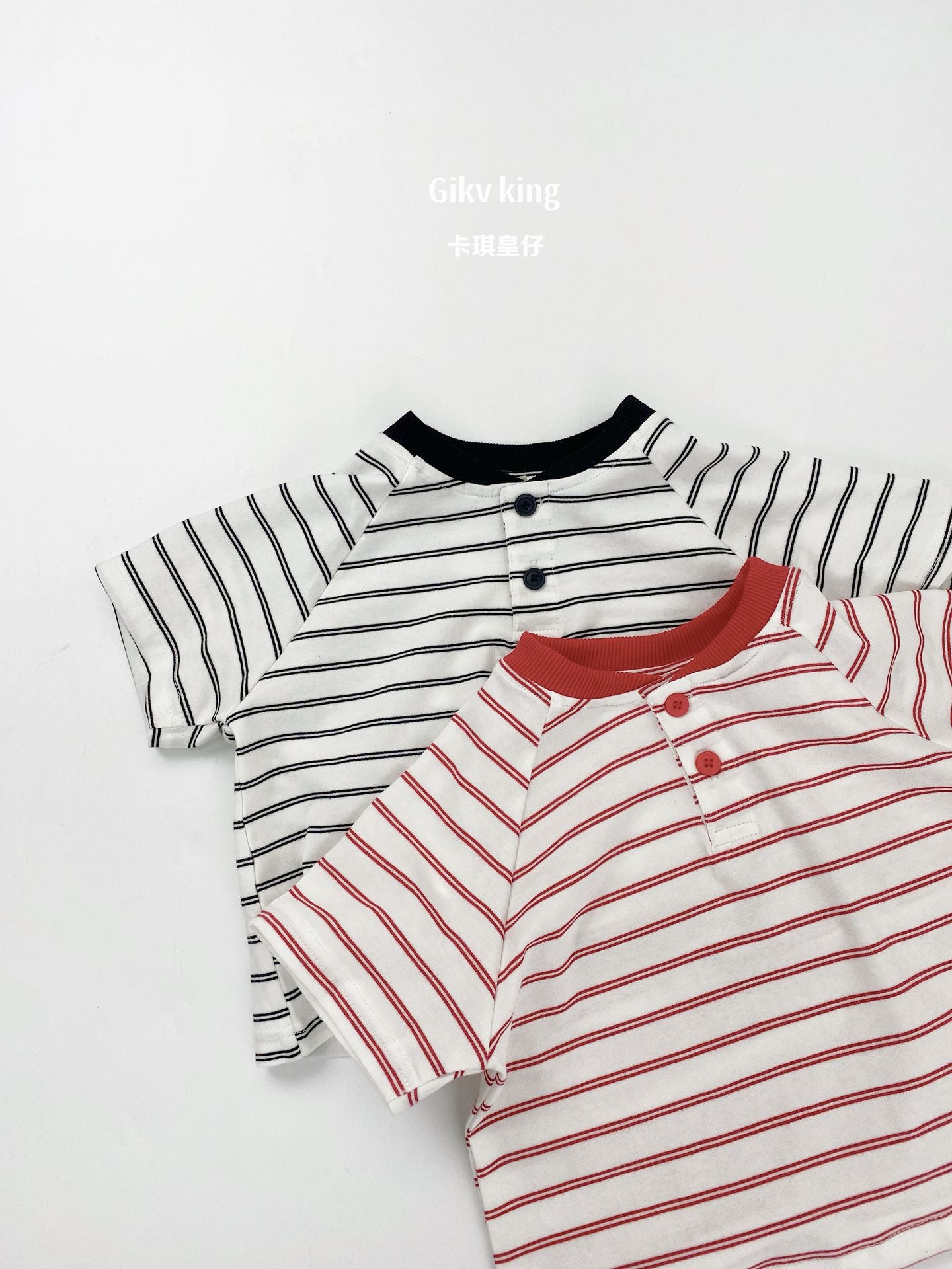 Striped Henley Neck Raglan Tee ボーダー 半袖Tシャツ【mh0013481】