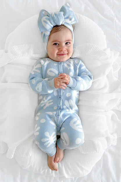 長袖ニットロンパース 幾何学模様 ジャカードニット ジャンプスーツ【mh0011855】