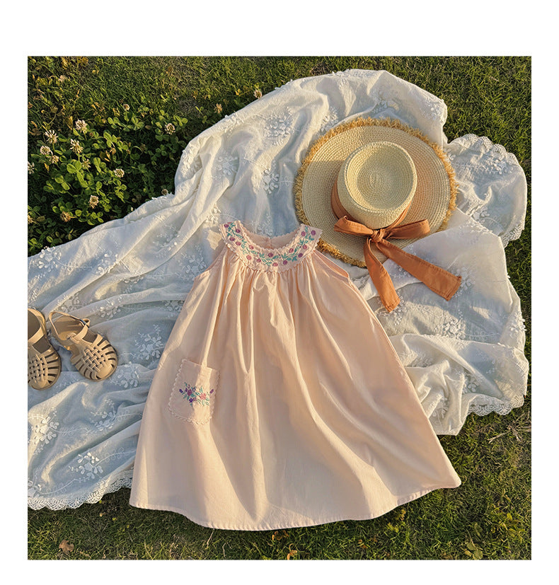 Camellia Embroidery Tiered Strap Dress フラワー ノースリーブワンピース【mh0013658】