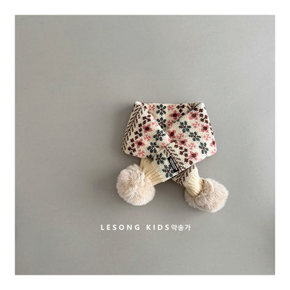 キッズマフラー ニット 花柄 ぽんぽん ネックウォーマー【mh0011825】