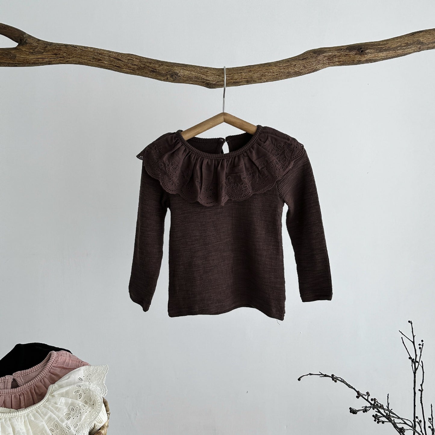 -フラワーフリル襟長袖Tシャツ キッズカットソー【mh0010958】 - mamahalo shop - 長袖Tシャツ -  べビー服 - 子供服 - 男の子 - 女の子