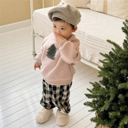 長袖スウェットトレーナー クリスマスツリーモチーフ 裏起毛 プルオーバー トップス【mh0011631】