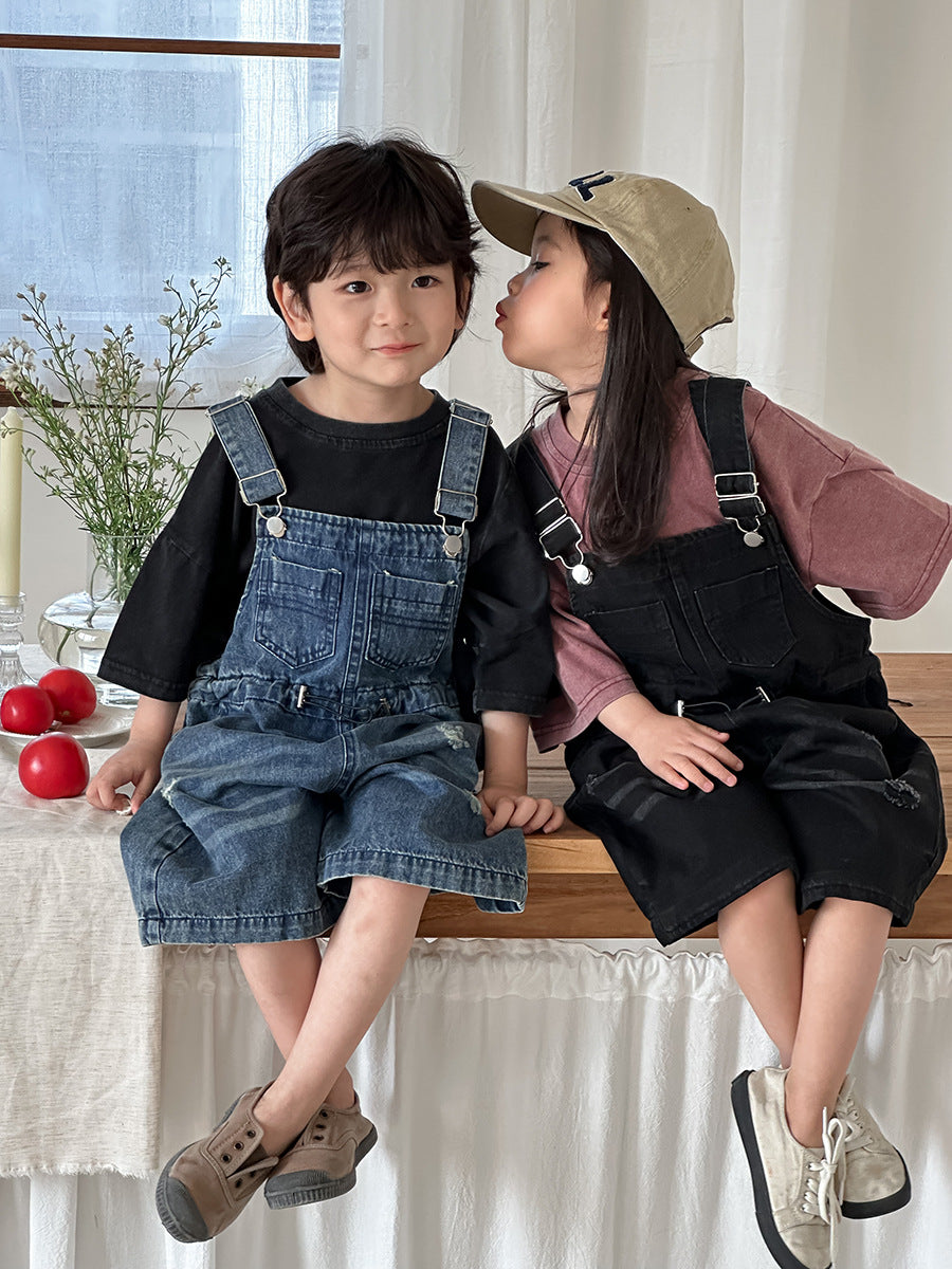 Vintage Casual Denim Overalls サロペット ハーフパンツ【mh0013468】