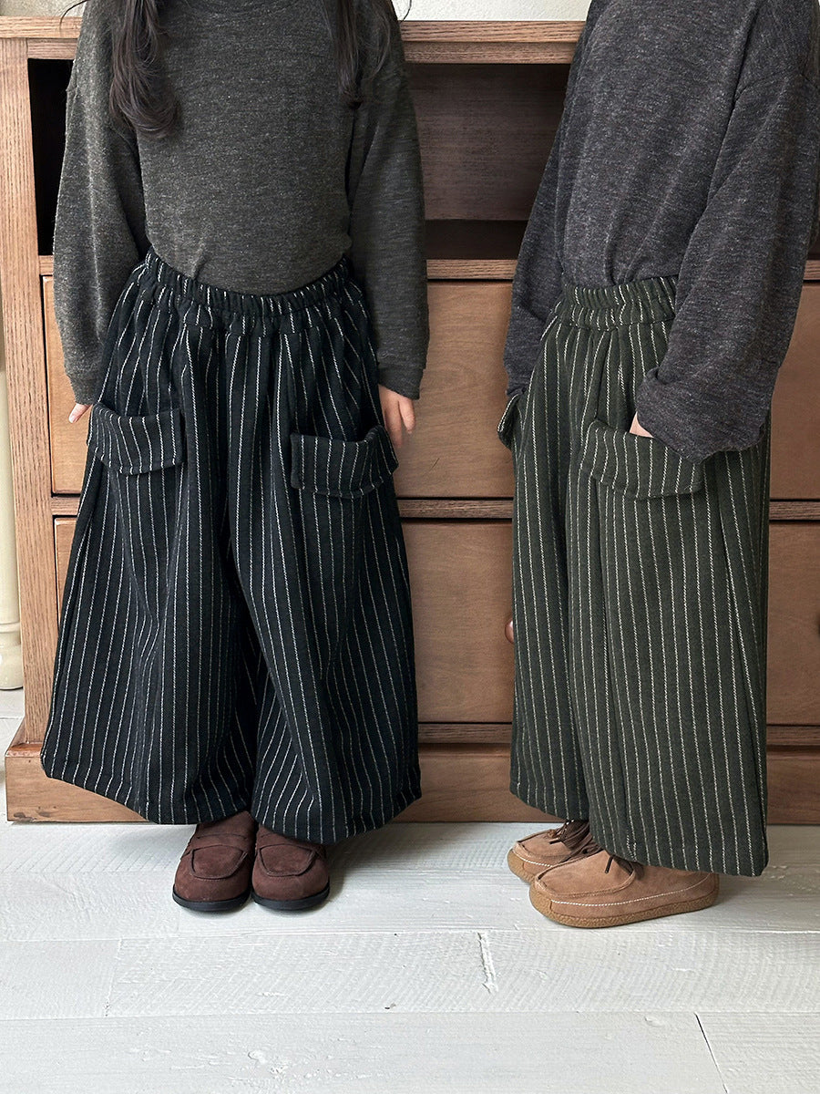 Pantalones anchos sueltos a rayas con bolsillos grandes para niños【mh0014289】