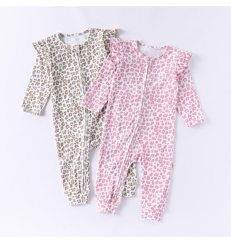 -レオパードプリントジップアップ長袖ジャンプスーツ【mh0010725】 - mamahalo shop - 長袖ロンパース -  べビー服 - 子供服 - 男の子 - 女の子