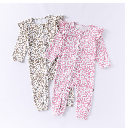 -レオパードプリントジップアップ長袖ジャンプスーツ【mh0010725】 - mamahalo shop - 長袖ロンパース -  べビー服 - 子供服 - 男の子 - 女の子