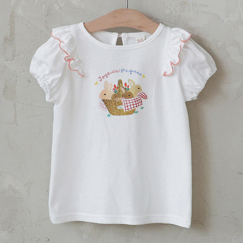 Rabbit Graphic Tee ラビットプリント フリルTシャツ【mh0012982】