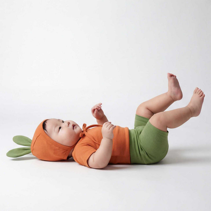 Carrot Costume Hat Set Romper にんじん 半袖ロンパース ショートパンツ セット コスチューム【mh0013350】