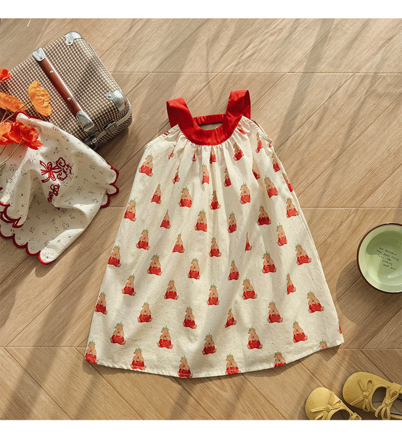 Strawberry Bear Cotton Camisole Dress ベア キャミソールワンピース【mh0013659】