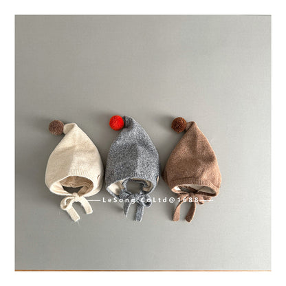 ベビー帽子 ぽんぽん付き 小人キャップ ピクシーハット【mh0011812】