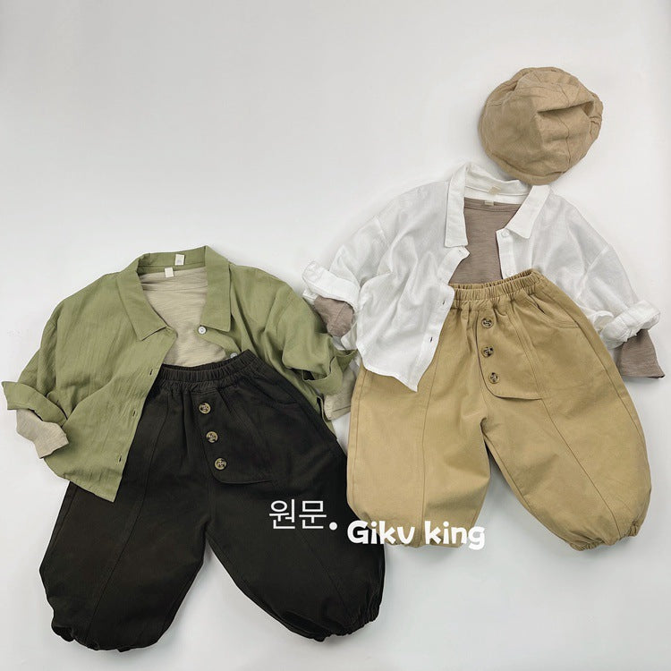 Pantalón holgado asimétrico con botones delanteros para niños【mh0013933】