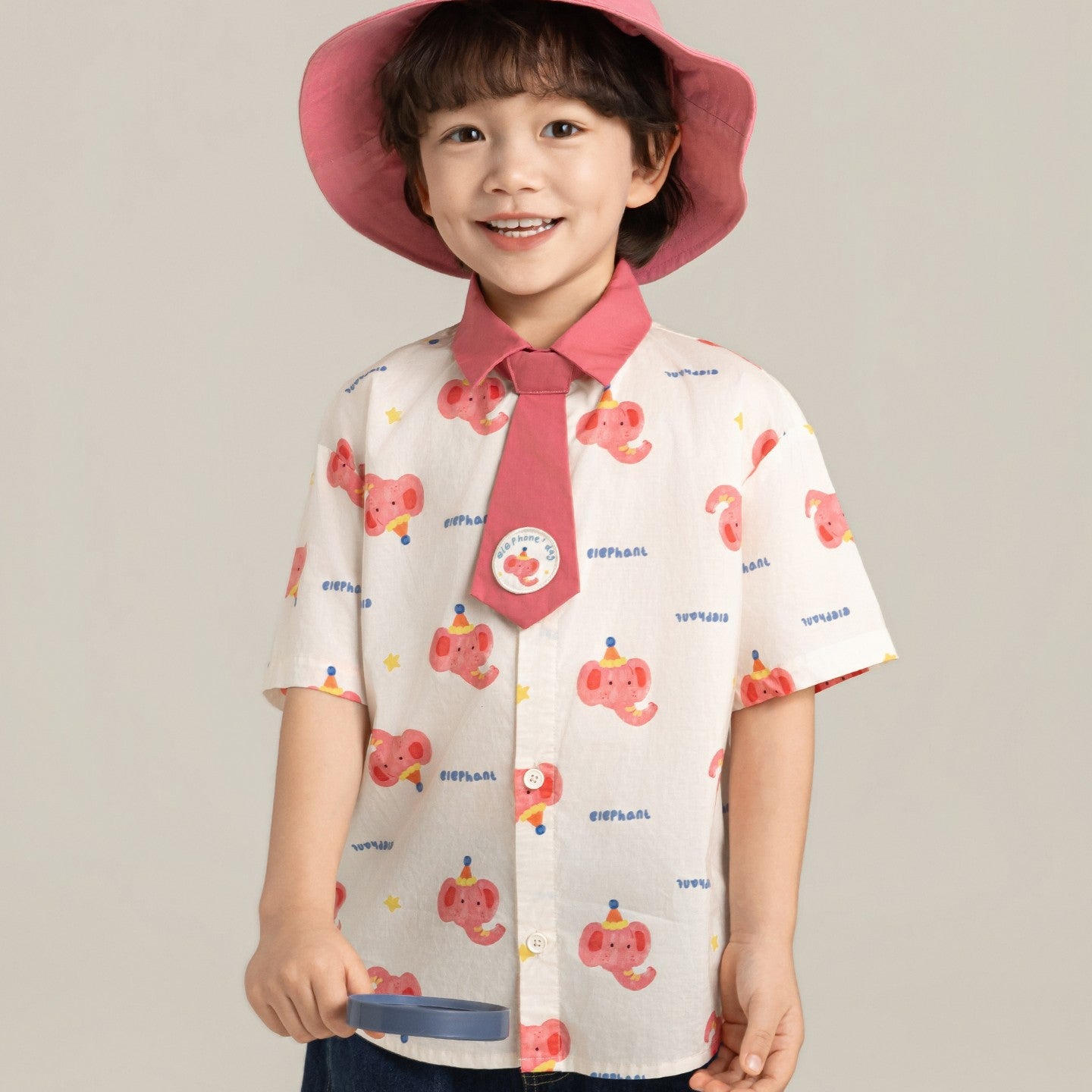Elephant Whale Shirt ネクタイ付 アニマル 半袖シャツ【mh0012735】