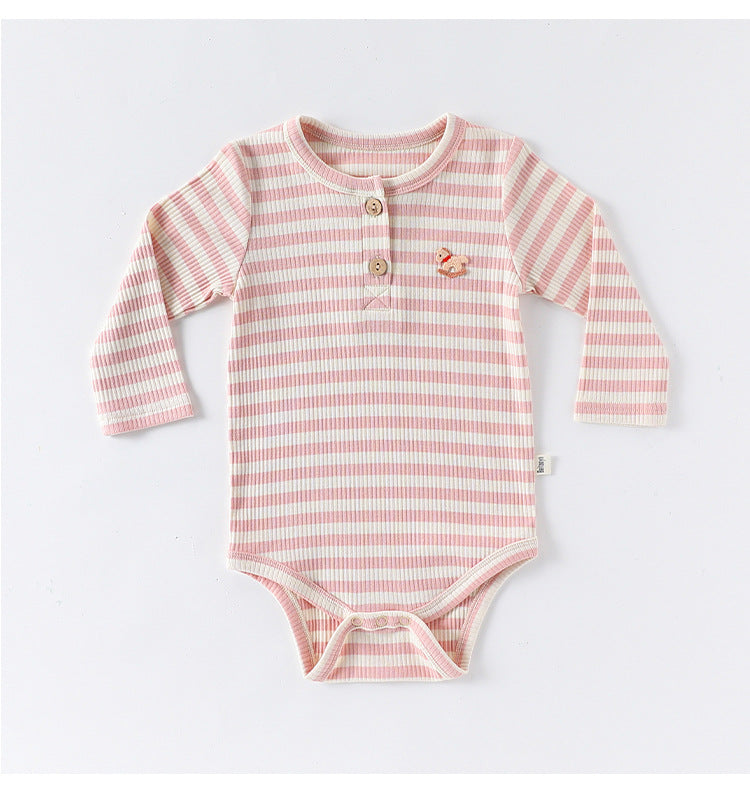 -ボーダー長袖ロンパース/ロングパンツ【mh0010730】 - mamahalo shop - ロンパースセットアップ -  べビー服 - 子供服 - 男の子 - 女の子