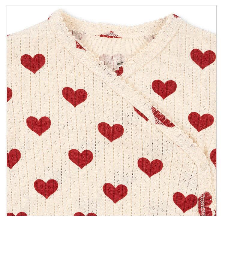 -ハート/リボン長袖肌着ロンパース/ロングパンツ【mh0010732】 - mamahalo shop - ロンパースセットアップ -  べビー服 - 子供服 - 男の子 - 女の子