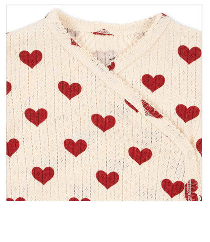 -ハート/リボン長袖肌着ロンパース/ロングパンツ【mh0010732】 - mamahalo shop - ロンパースセットアップ -  べビー服 - 子供服 - 男の子 - 女の子