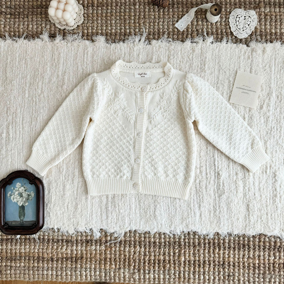 キッズ フラワー 刺繍 ニット カーディガン【mh0014612】