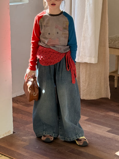 -プリーツ切り替えデニムワイドパンツジーンズ【mh0010767】 - mamahalo shop - デニムパンツ -  べビー服 - 子供服 - 男の子 - 女の子