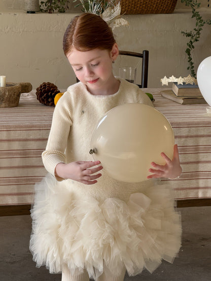 ノースリーブワンピース フリース ボリュームチュールスカート ビーズ刺繍【mh0011887】