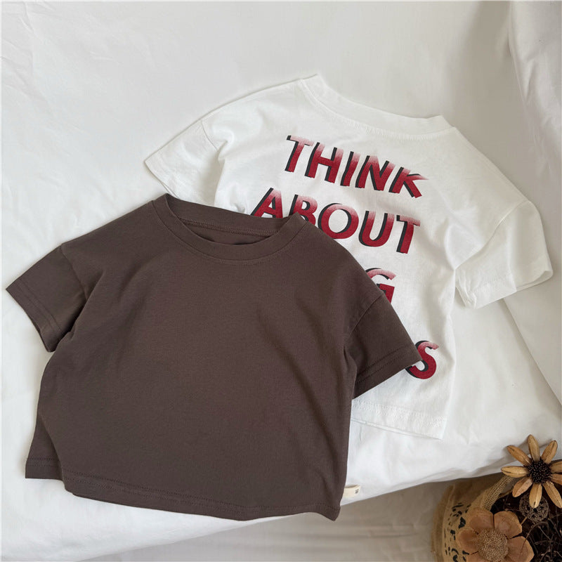 Back Letter Print Cotton Top ロゴ バックプリント半袖Tシャツ【mh0013642】