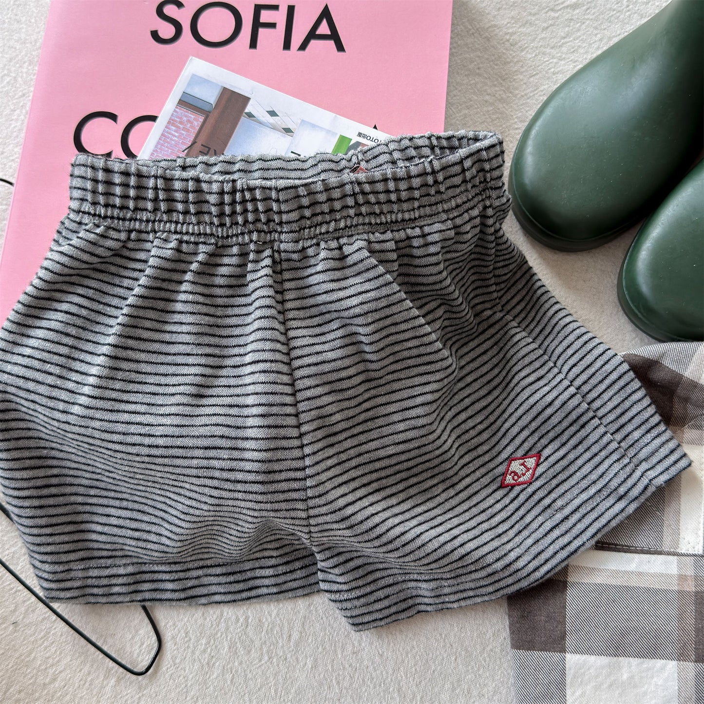 Striped Elastic Waist Shorts ボーダー ショートパンツ【mh0013446】