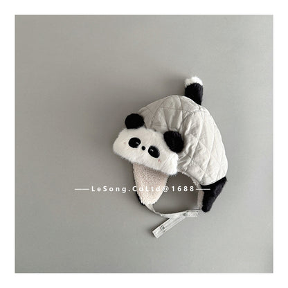 ベビー帽子 パンダ/うさぎ/恐竜アップリケ キルト 耳当て付き フライトハット【mh0011831】