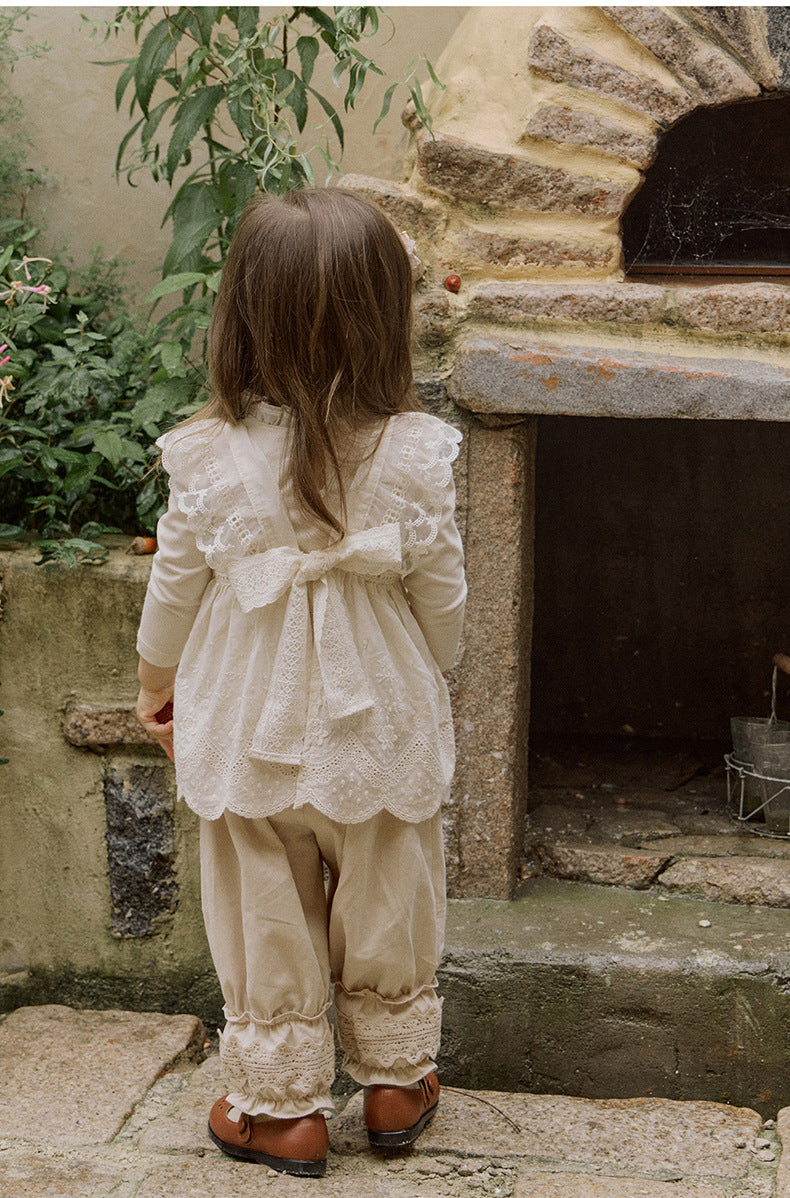 -襟元フリル長袖Tシャツ レース切り替えブラウス【mh0010832】 - mamahalo shop - 長袖Tシャツ -  べビー服 - 子供服 - 男の子 - 女の子