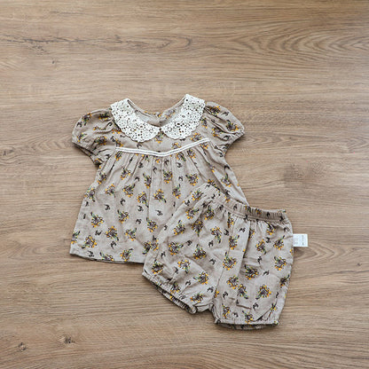 Floral Lace Collar Set - Small Floral Short-Sleeved Tunic Set 【mh0012695】